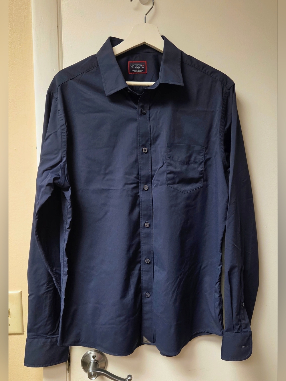 UNTUCKit Gironde Navy Blue Performance Shirt - Slim Fit Large - Picture 2 of 13